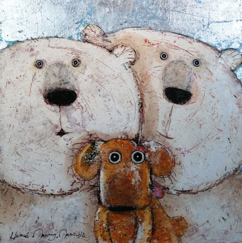 Selfie ours et chien - 76 x 76 cm - Prix sur demande