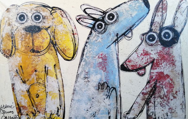 Trois chiens - 100 x 60 cm - Prix sur demande